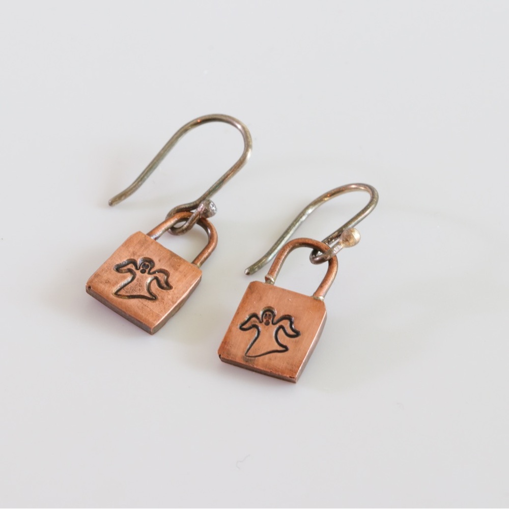 Spooky Ghost Earrings 👻 Copper & Sterling Silver Handmade Fun” - Picture 2 of 4